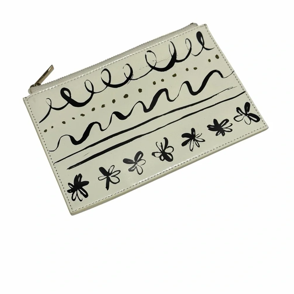 kate spade Cream Wristlet with Black Floral & Scribble Print Pencil Case